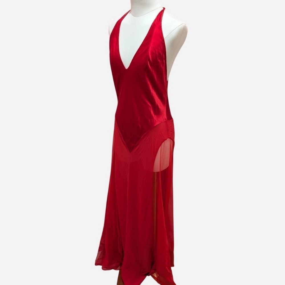 COPY - 100% Red Silk & Nylon Vintage Victoria's Secret Halter Slip Dress (Size …